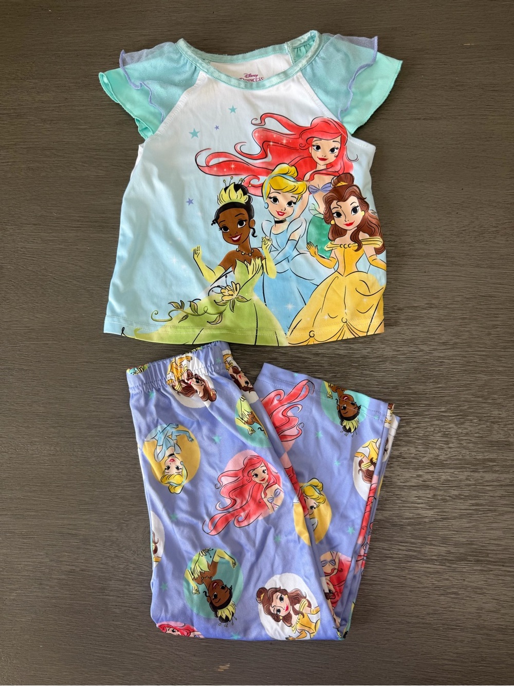 Disney Girls Mint, Lavender and Yellow Princess Pajama Set